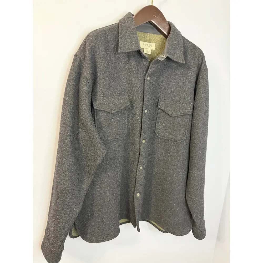 J.CREW 90's Melton CPO Shirt Jacket Gray Wool Snap Button Vintage Shacket Men XL